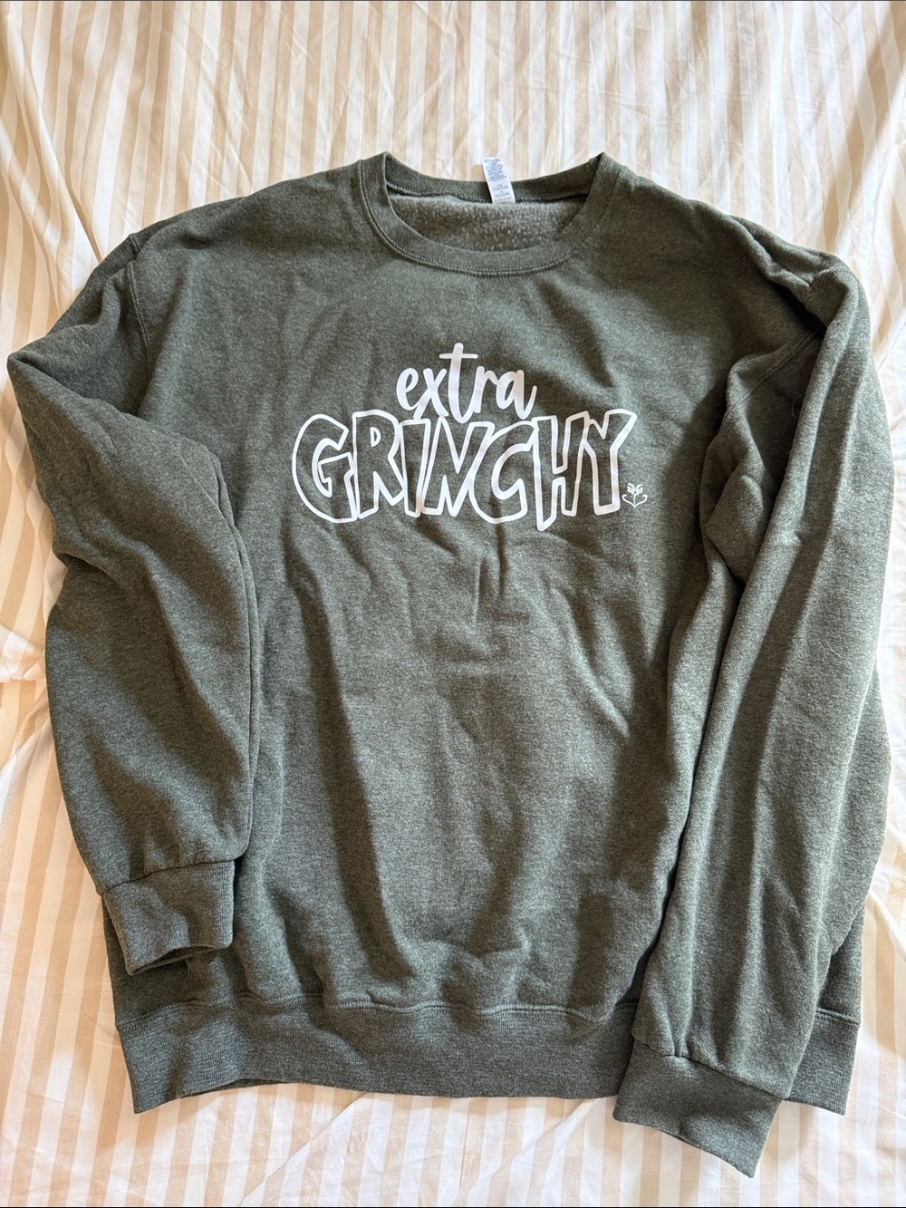 Jerzees Olive Green "extra GRINCHY" Crewneck Sweatshirt - Men